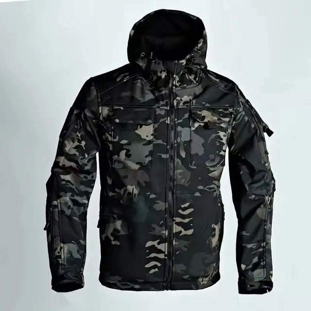 Men’s Military Patchwork Jacket – Winter Travel, Hooded Zipper Coat