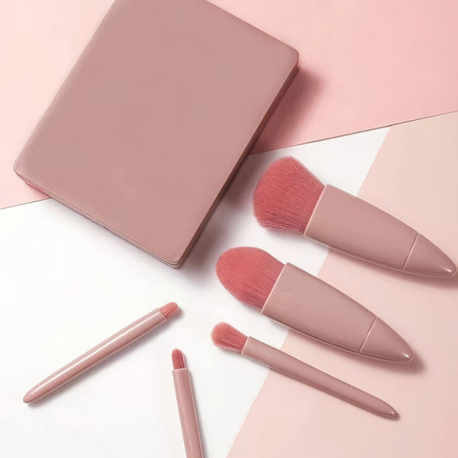 5-Piece Pink Makeup Brush Kit | Complete Set of Professional & Soft Synthetic Hair Brushes | Easy Storage & Carrying