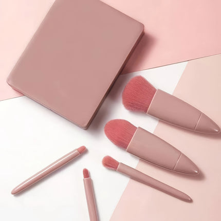 5-Piece Pink Makeup Brush Kit | Complete Set of Professional & Soft Synthetic Hair Brushes | Easy Storage & Carrying