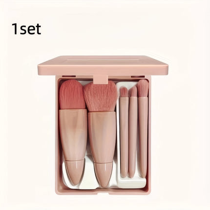 5-Piece Pink Makeup Brush Kit | Complete Set of Professional & Soft Synthetic Hair Brushes | Easy Storage & Carrying