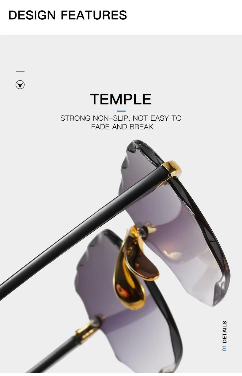 Square Rimless Sunglasses, Women Luxury Brand, Designer Summer Red Glasses, Fashion Sun glasses For Men UV400 Shades Oculos