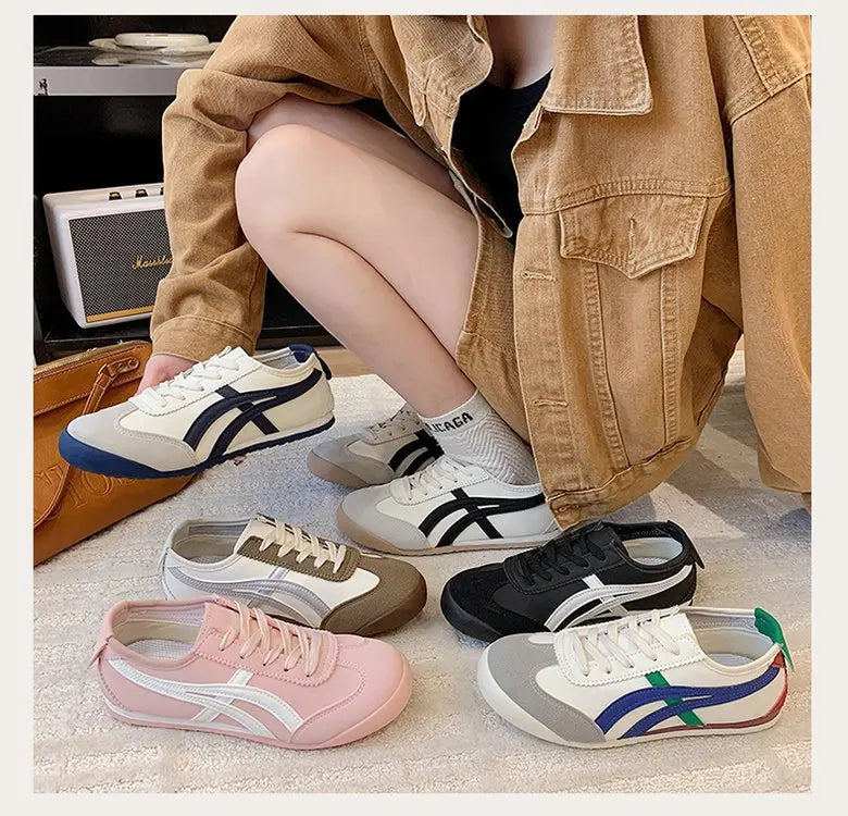 Dexun Women's White Lace-up Sneakers 2025 New Fashion Trend Autumn Flat Sports Casual Board Shoes Forrest Gump