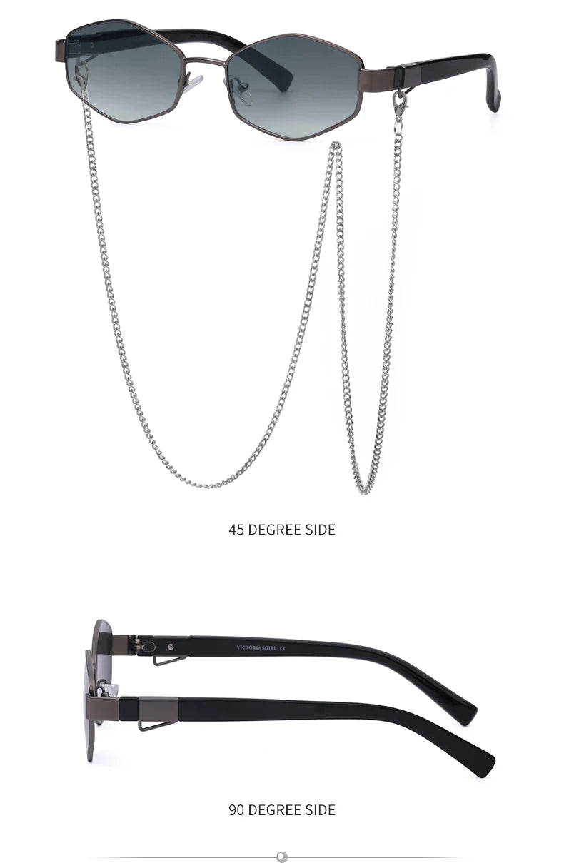 Sexy Small Frame Hexagon, Sunglasses Women With Chain 2025, Luxury Brand Designer Punk Sun Glasses For Ladies Shades Gafas De Sol