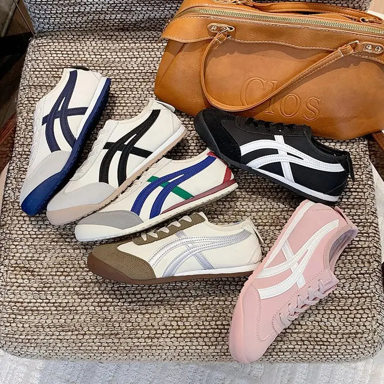 Dexun Women's White Lace-up Sneakers 2025 New Fashion Trend Autumn Flat Sports Casual Board Shoes Forrest Gump