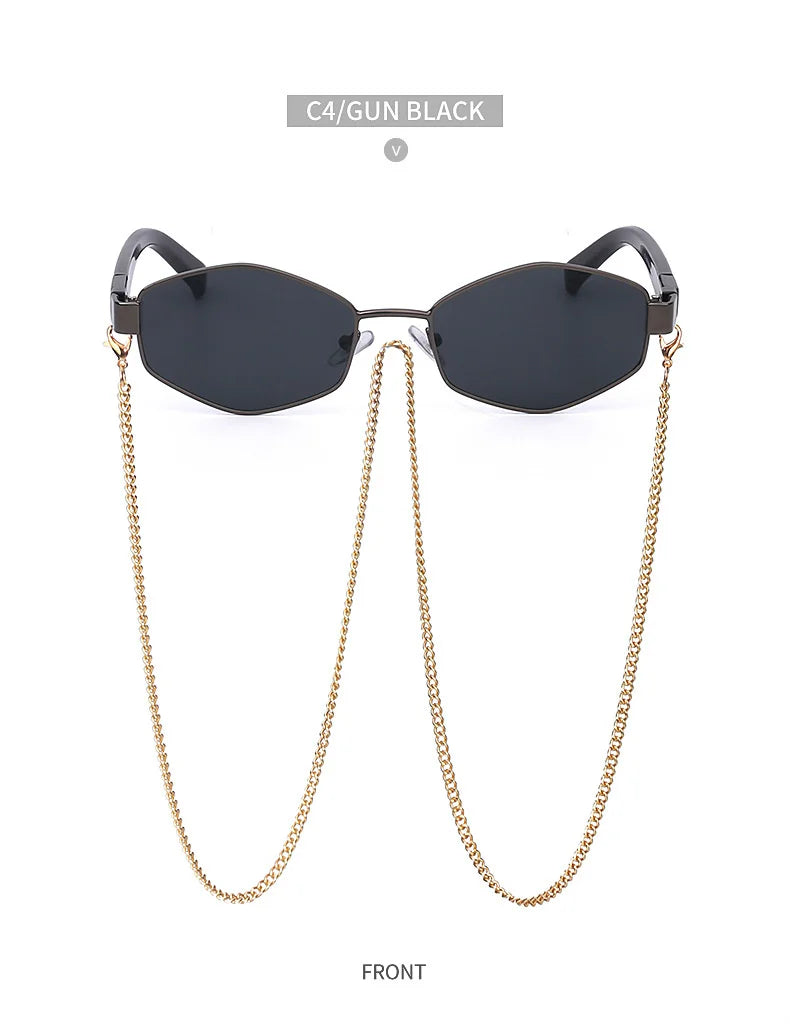 Sexy Small Frame Hexagon, Sunglasses Women With Chain 2025, Luxury Brand Designer Punk Sun Glasses For Ladies Shades Gafas De Sol