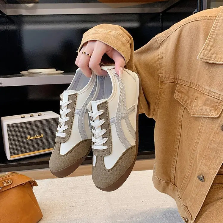 Dexun Women's White Lace-up Sneakers 2025 New Fashion Trend Autumn Flat Sports Casual Board Shoes Forrest Gump