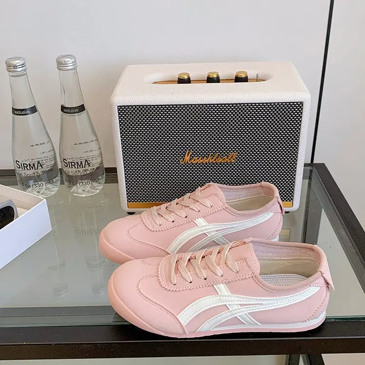 Dexun Women's White Lace-up Sneakers 2025 New Fashion Trend Autumn Flat Sports Casual Board Shoes Forrest Gump