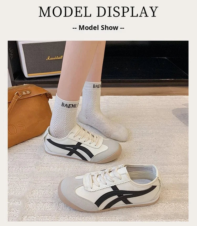 Dexun Women's White Lace-up Sneakers 2025 New Fashion Trend Autumn Flat Sports Casual Board Shoes Forrest Gump