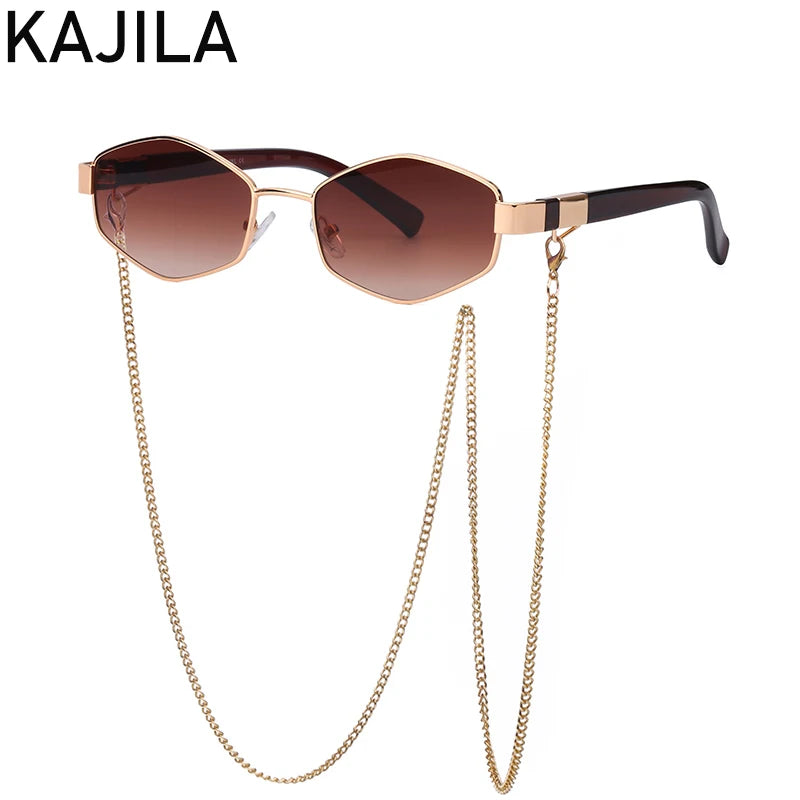 Sexy Small Frame Hexagon, Sunglasses Women With Chain 2025, Luxury Brand Designer Punk Sun Glasses For Ladies Shades Gafas De Sol