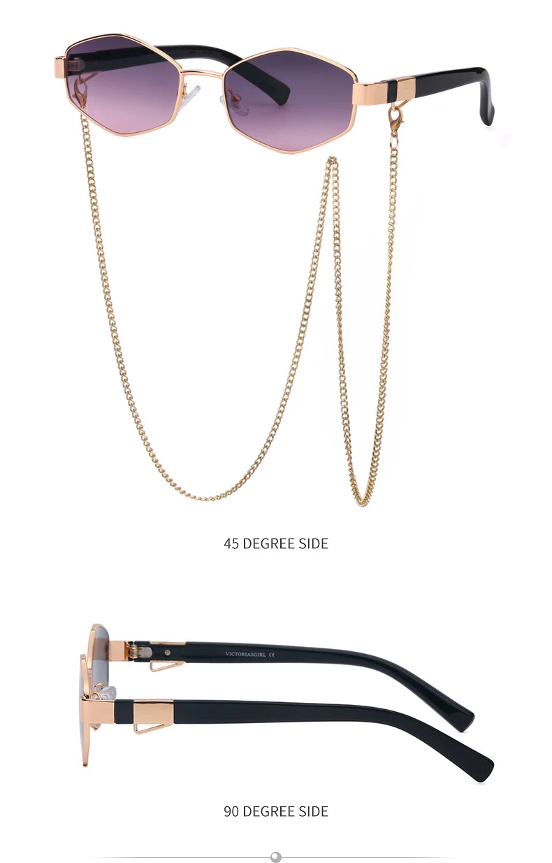 Sexy Small Frame Hexagon, Sunglasses Women With Chain 2025, Luxury Brand Designer Punk Sun Glasses For Ladies Shades Gafas De Sol