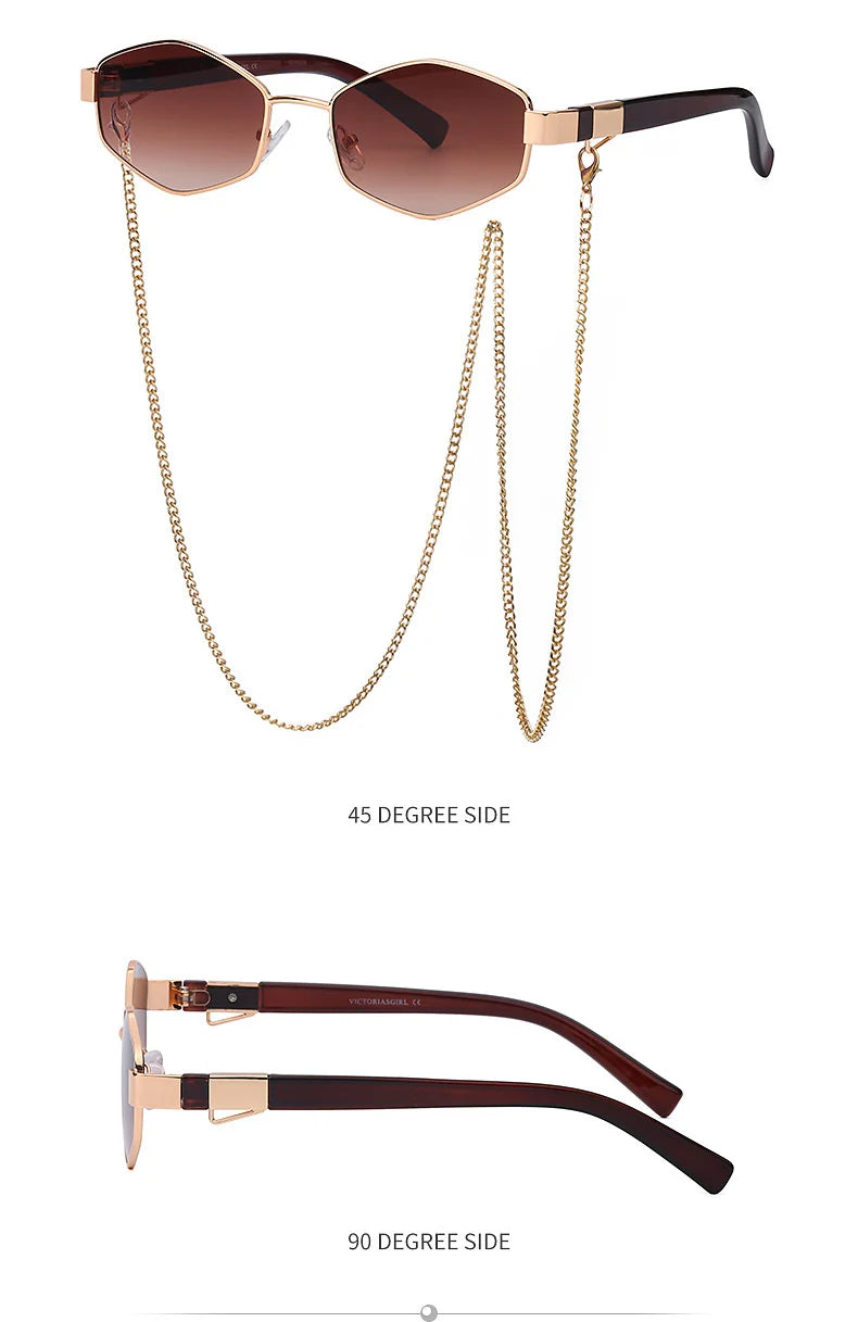 Sexy Small Frame Hexagon, Sunglasses Women With Chain 2025, Luxury Brand Designer Punk Sun Glasses For Ladies Shades Gafas De Sol