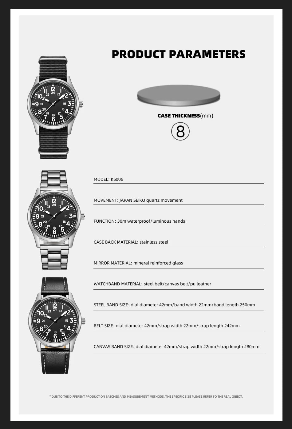Field Watch with Steel Band, Easy Reading, Japan Movement