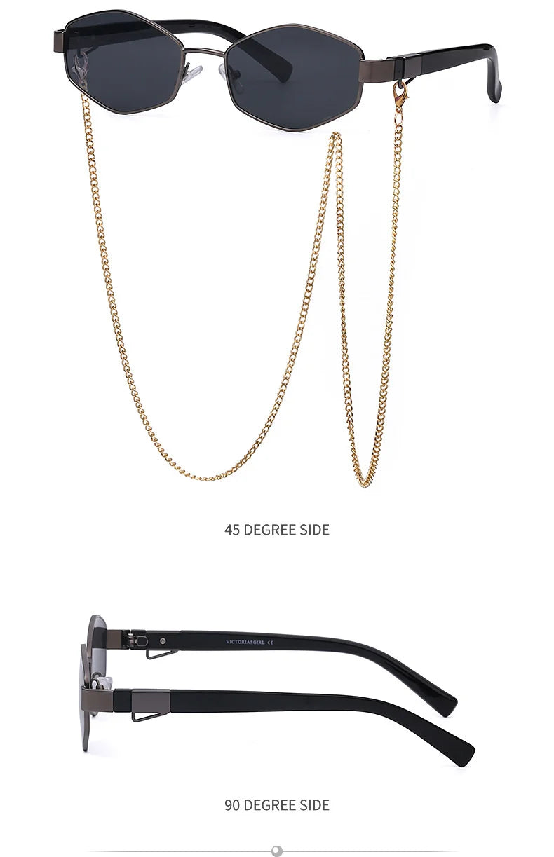 Sexy Small Frame Hexagon, Sunglasses Women With Chain 2025, Luxury Brand Designer Punk Sun Glasses For Ladies Shades Gafas De Sol