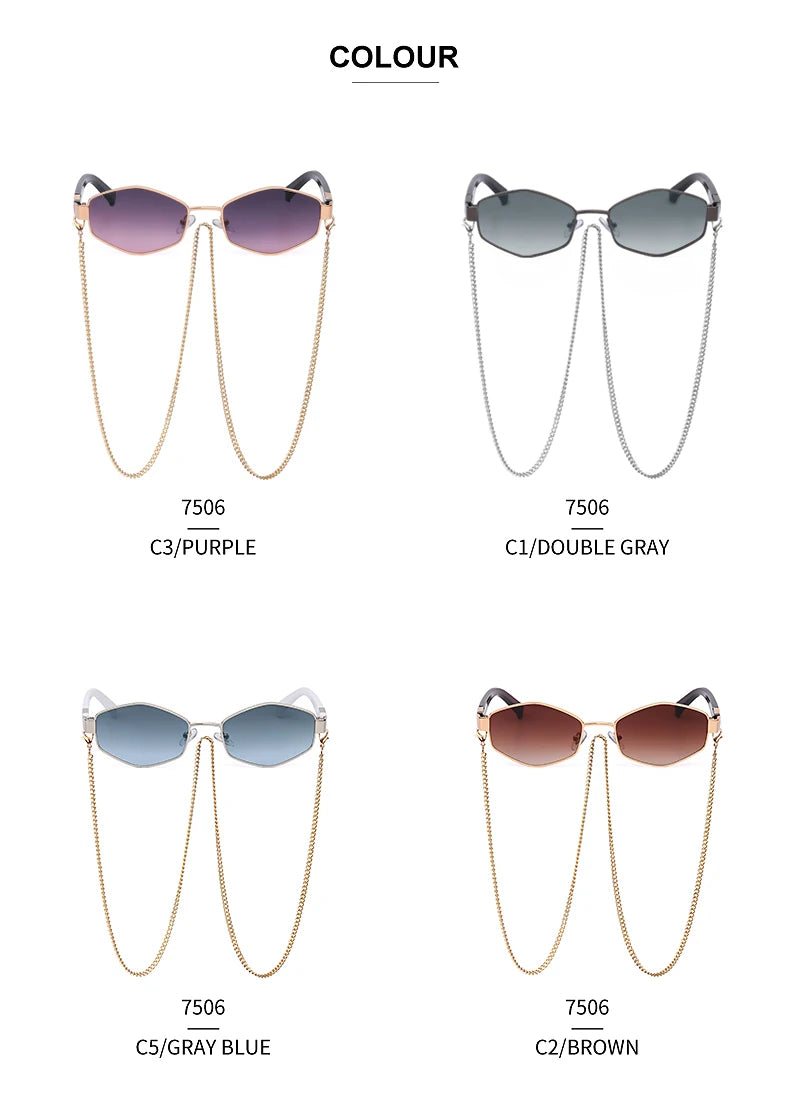 Sexy Small Frame Hexagon, Sunglasses Women With Chain 2025, Luxury Brand Designer Punk Sun Glasses For Ladies Shades Gafas De Sol