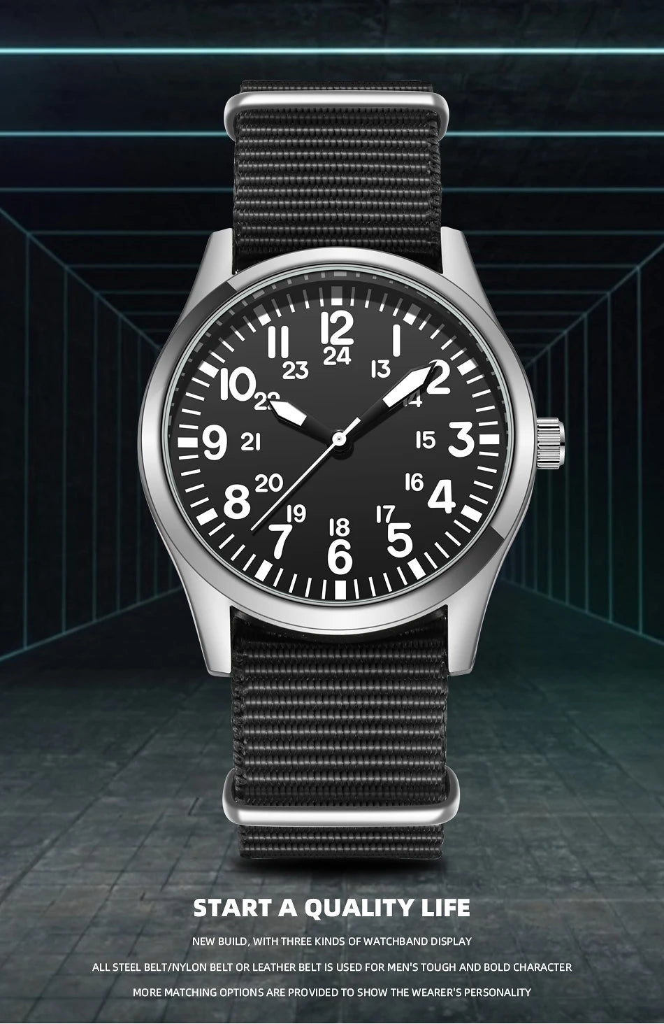 Field Watch with Steel Band, Easy Reading, Japan Movement