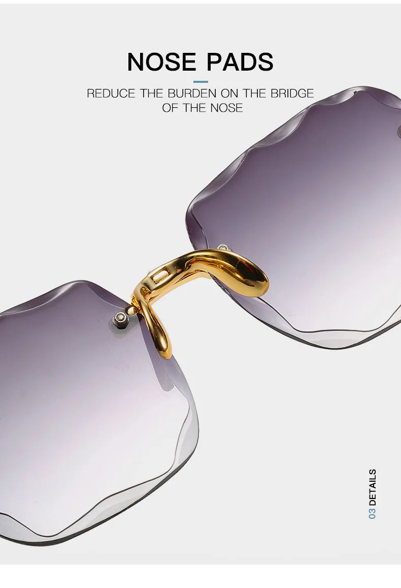 Square Rimless Sunglasses, Women Luxury Brand, Designer Summer Red Glasses, Fashion Sun glasses For Men UV400 Shades Oculos