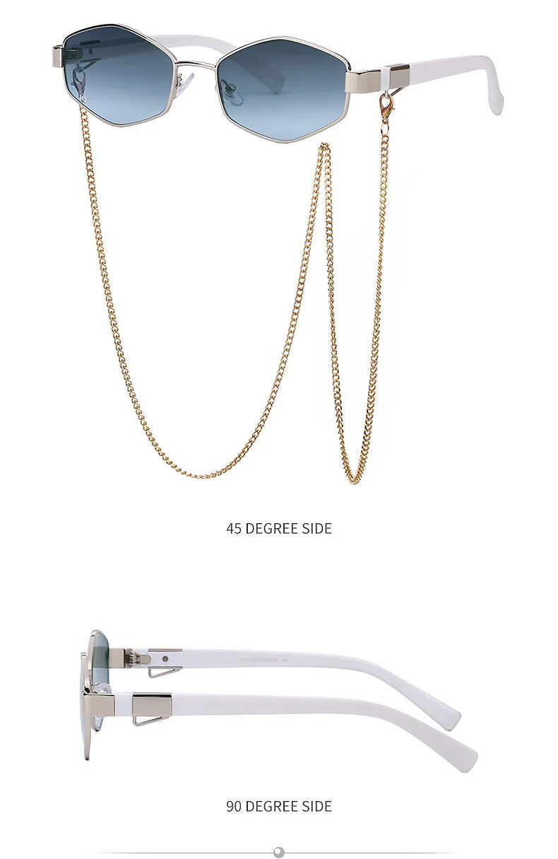 Sexy Small Frame Hexagon, Sunglasses Women With Chain 2025, Luxury Brand Designer Punk Sun Glasses For Ladies Shades Gafas De Sol