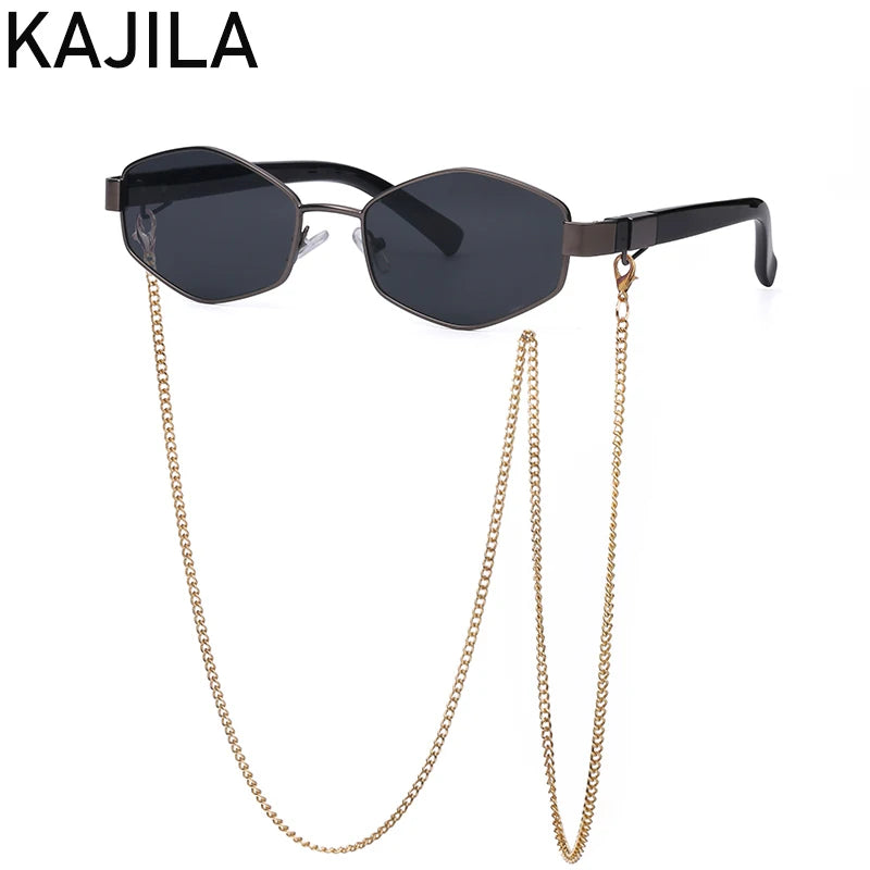 Sexy Small Frame Hexagon, Sunglasses Women With Chain 2025, Luxury Brand Designer Punk Sun Glasses For Ladies Shades Gafas De Sol