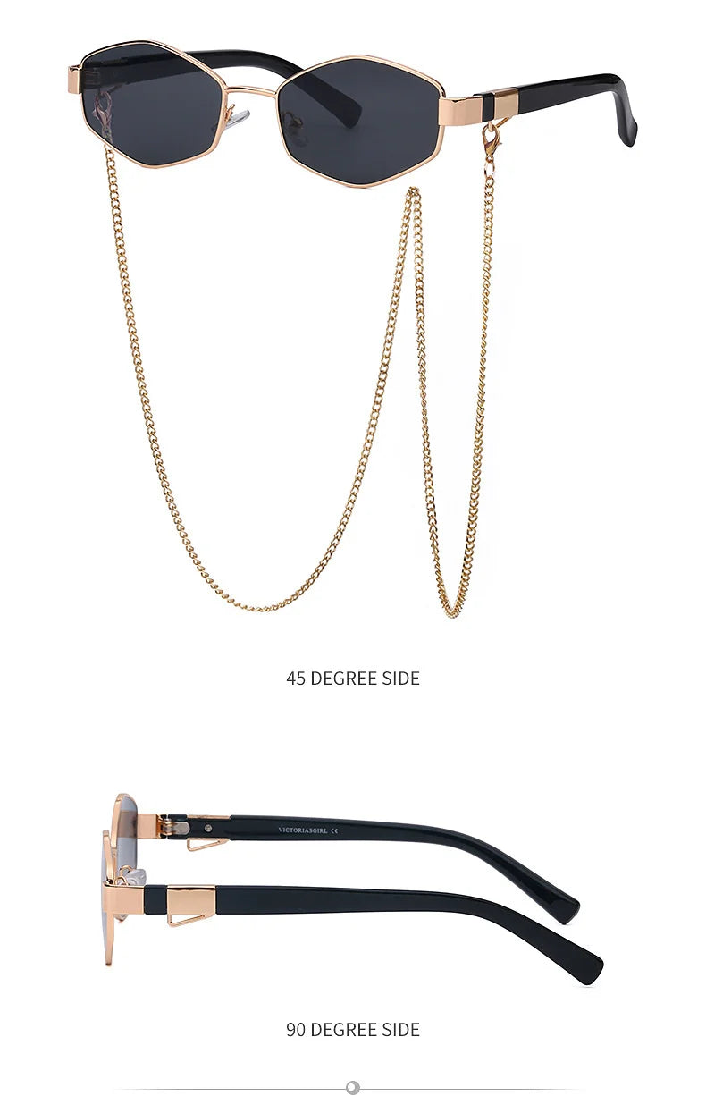 Sexy Small Frame Hexagon, Sunglasses Women With Chain 2025, Luxury Brand Designer Punk Sun Glasses For Ladies Shades Gafas De Sol