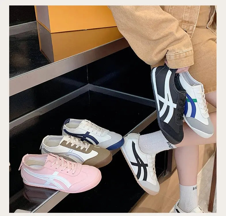 Dexun Women's White Lace-up Sneakers 2025 New Fashion Trend Autumn Flat Sports Casual Board Shoes Forrest Gump