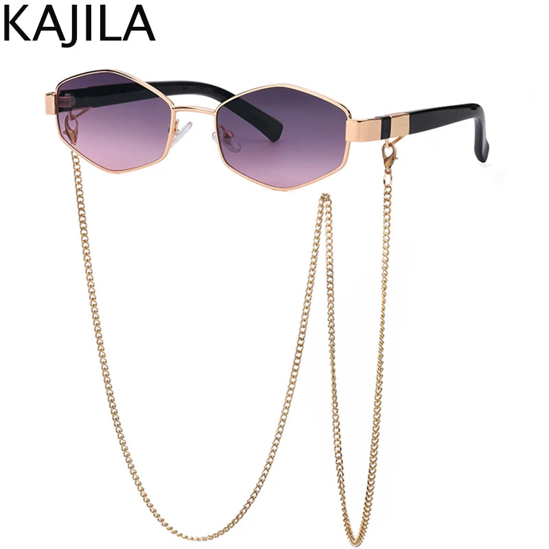 Sexy Small Frame Hexagon, Sunglasses Women With Chain 2025, Luxury Brand Designer Punk Sun Glasses For Ladies Shades Gafas De Sol
