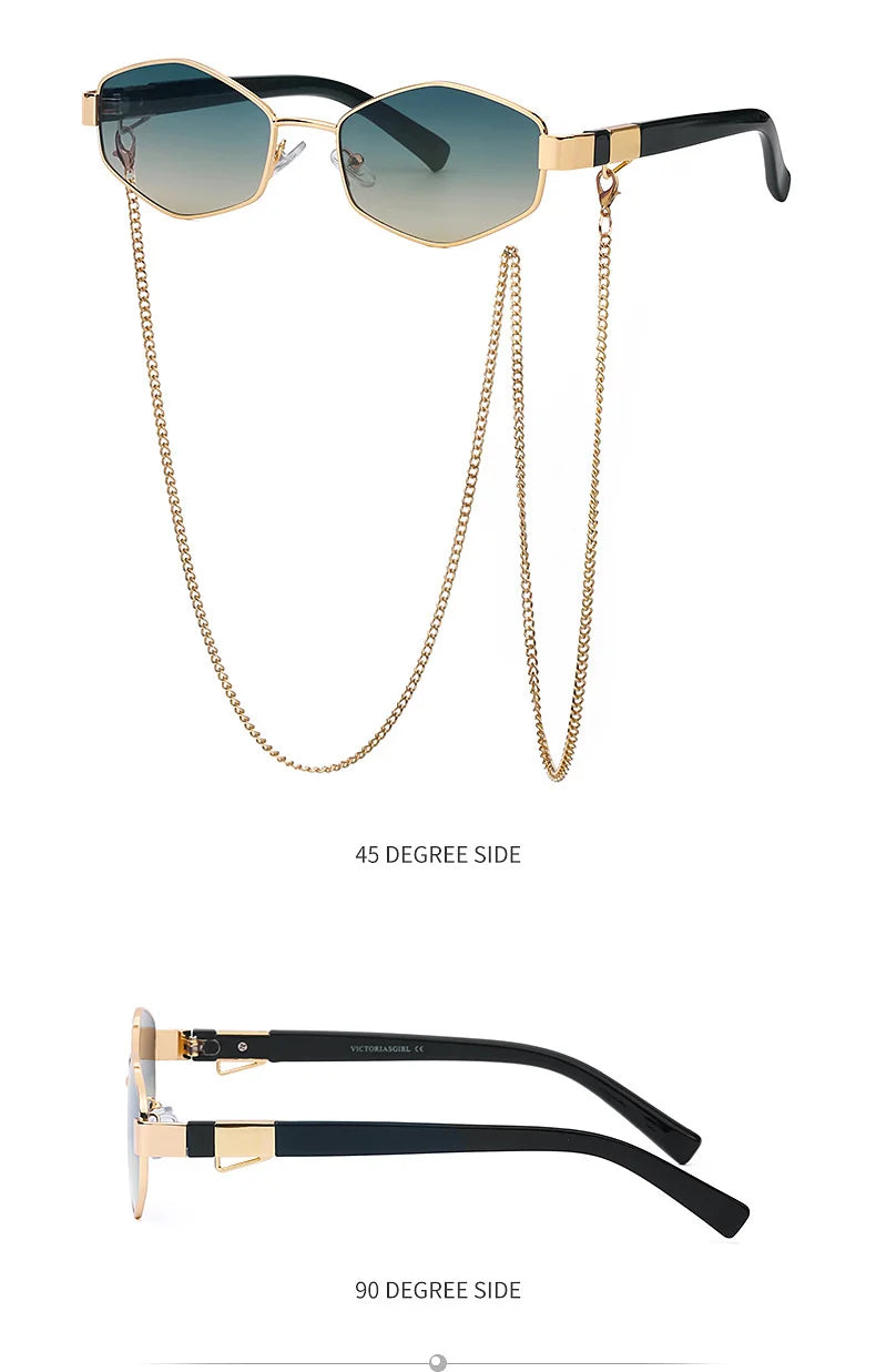Sexy Small Frame Hexagon, Sunglasses Women With Chain 2025, Luxury Brand Designer Punk Sun Glasses For Ladies Shades Gafas De Sol