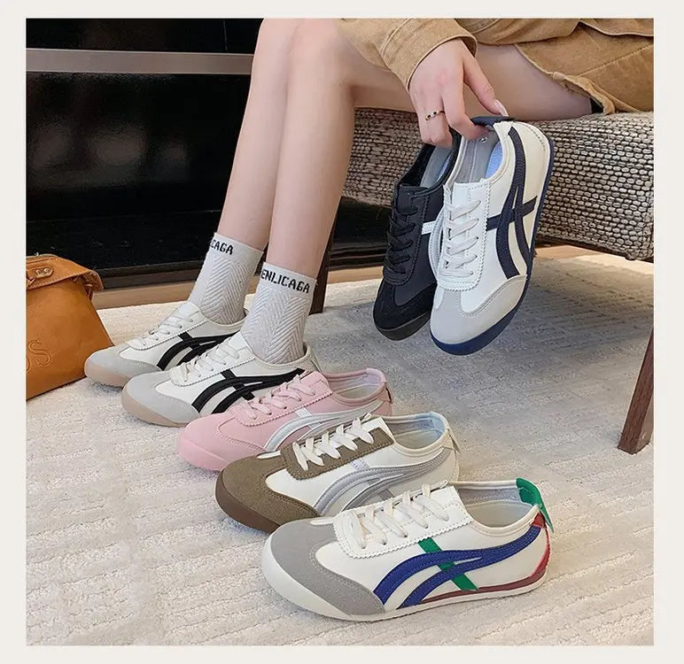 Dexun Women's White Lace-up Sneakers 2025 New Fashion Trend Autumn Flat Sports Casual Board Shoes Forrest Gump