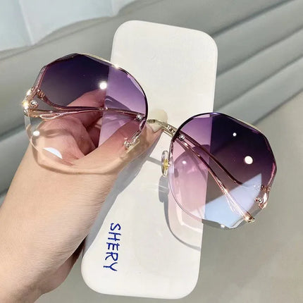 Irregular Round Sunglases Women Brand Designer Gradient Fashion Sun Glasses Female Rimless Metal Curved Temples Oculos De Sol