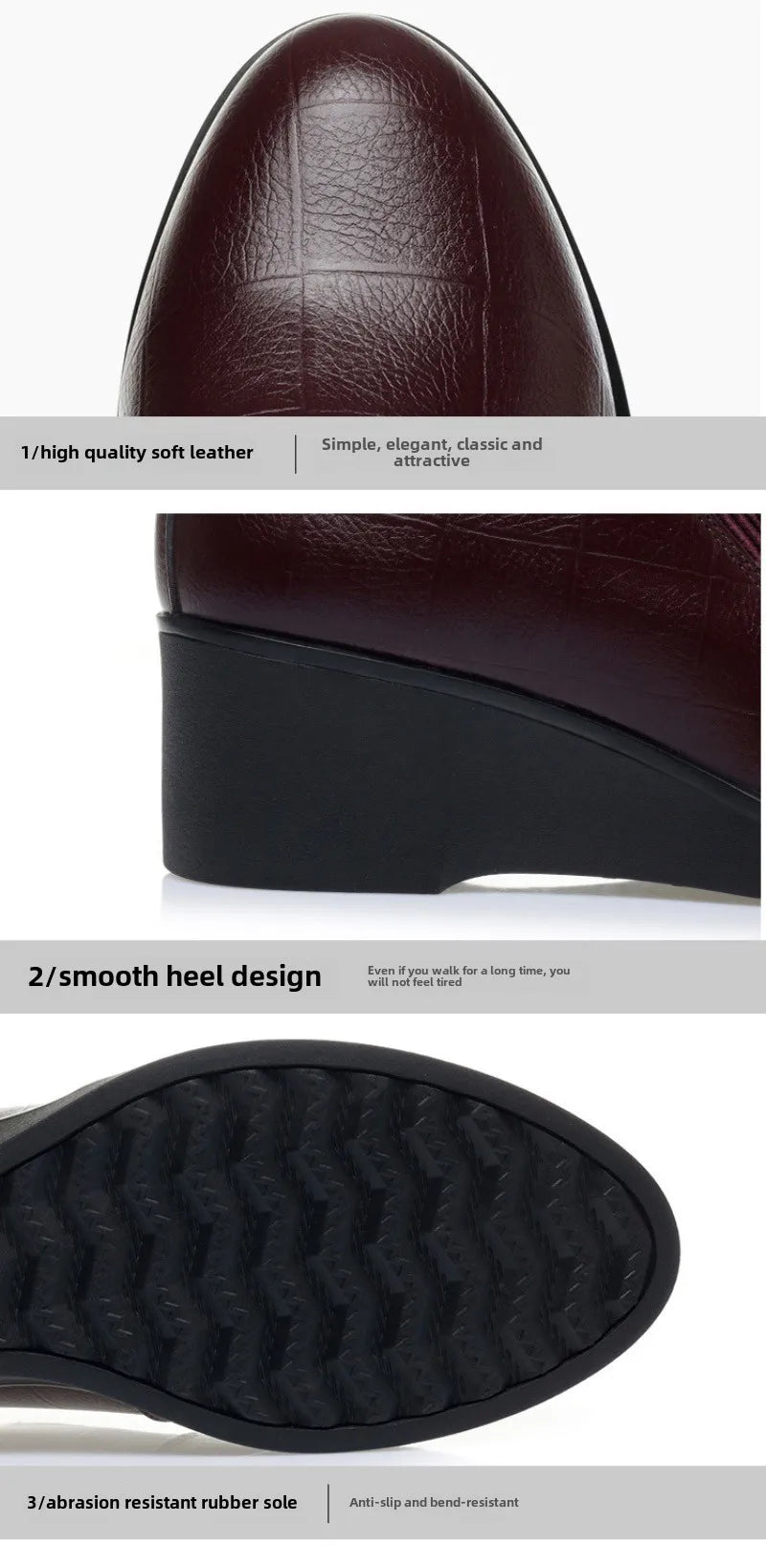 Women’s 2025 PU Wedge Slip-On Shoes – Waterproof Medium Heel Shoes