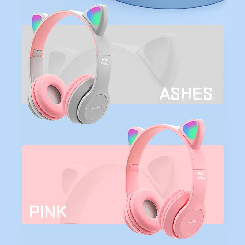 Wireless Headphones Cat Ear, Bluetooth-Compatible Helmets, Stereo Bass Over-Ear Headsets, Sports Headphones for Kids and Adult