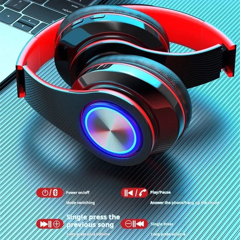 Headsets Gamer Headphones, Blutooth Surround Sound Stereo, Wireless Earphone USB With, MicroPhone Colourful Light PC Laptop Headset