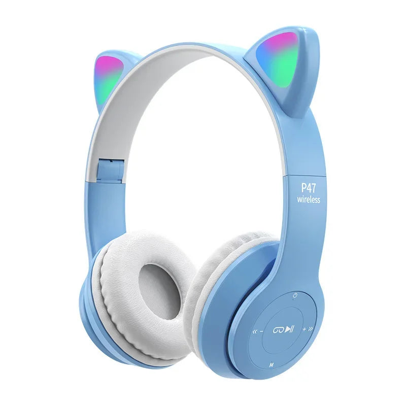 Wireless Headphones Cat Ear, Bluetooth-Compatible Helmets, Stereo Bass Over-Ear Headsets, Sports Headphones for Kids and Adult