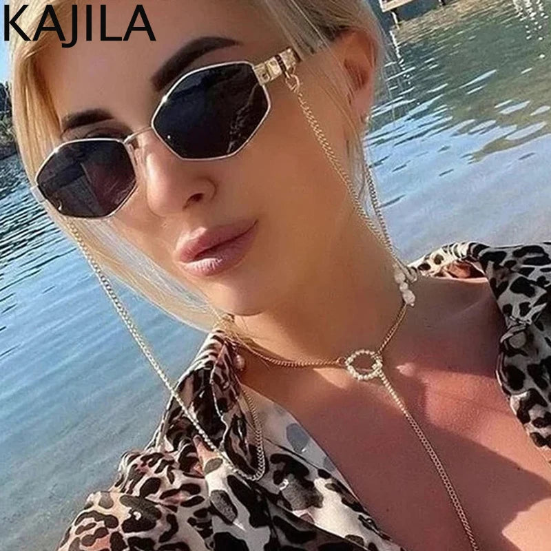 Sexy Small Frame Hexagon, Sunglasses Women With Chain 2025, Luxury Brand Designer Punk Sun Glasses For Ladies Shades Gafas De Sol