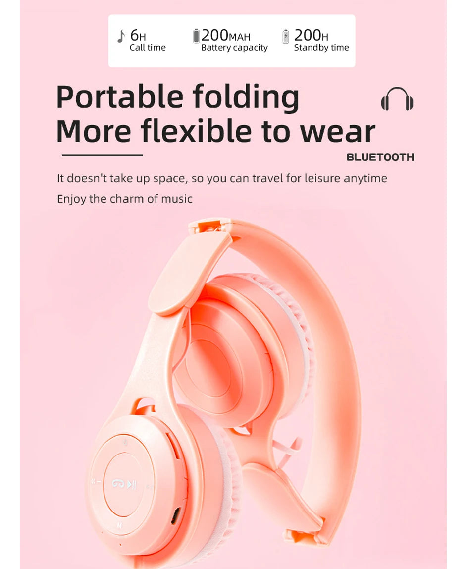 Kids Headphones  Wireless Bluetooth Earphones Stereo Foldable Helmets Gaming Headsets Over-ear Headphones for Android ios Music