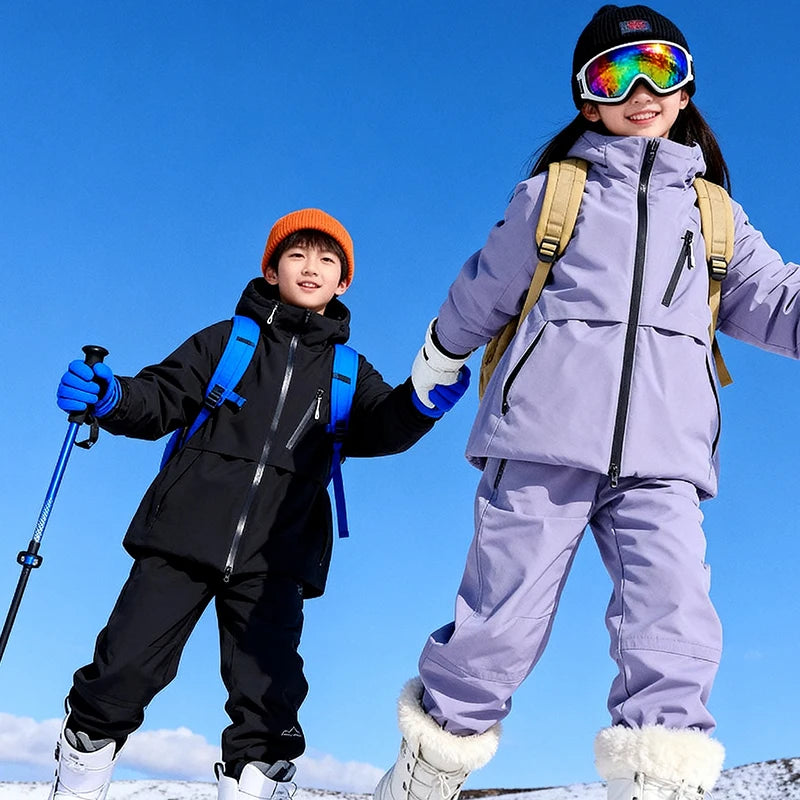 Children's Skiing Wear,Top+Bottom Winter Boys Snowboarding Suit,Girls Ski Suits,Windproof Waterproof Kids Ski Jacket Snow Pants