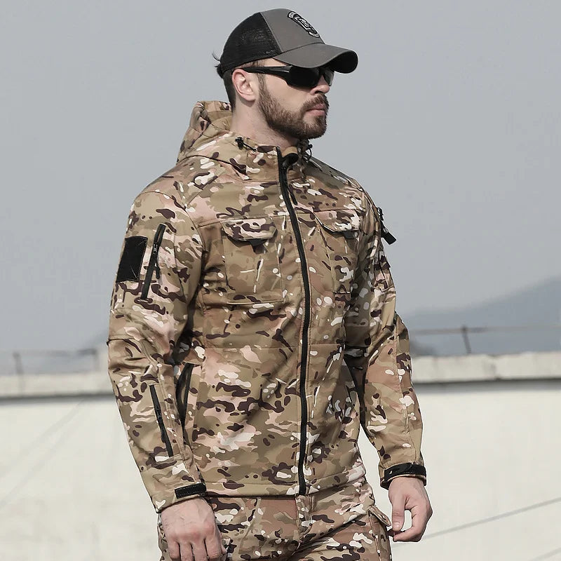 Men’s Military Patchwork Jacket – Winter Travel, Hooded Zipper Coat