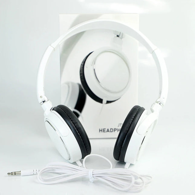 White headphones with black ear cushions on a white background