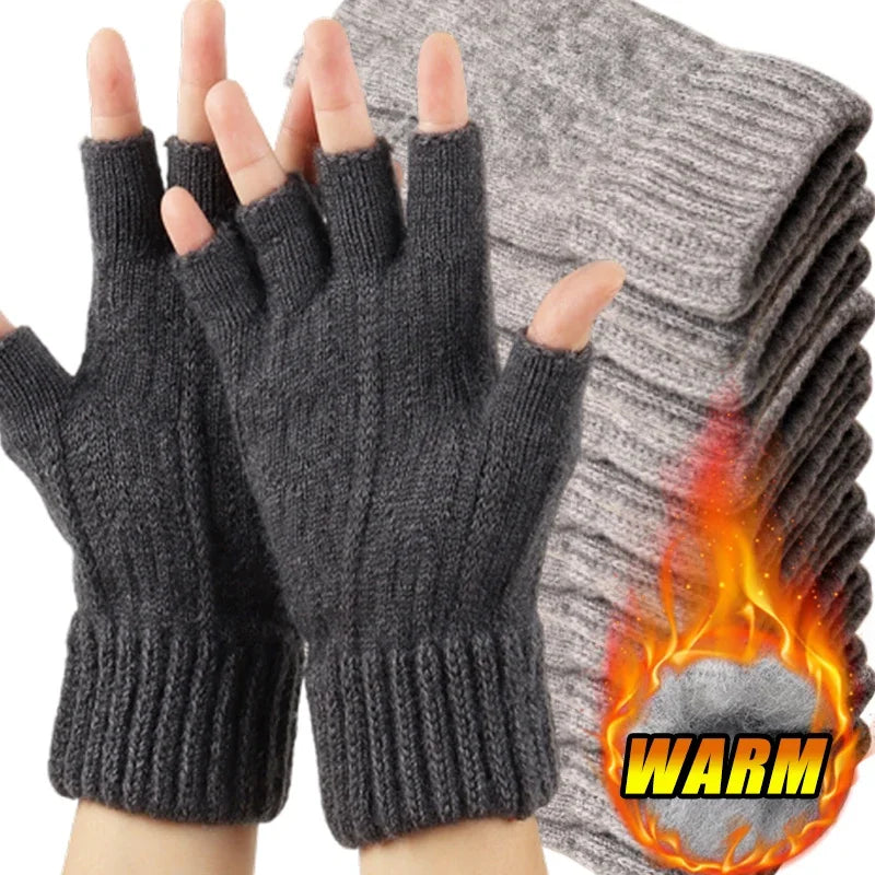 Half-Finger Alpaca Wool Gloves for Men – Warm Winter Knitted