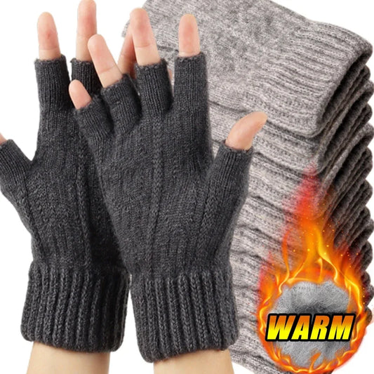 Half-Finger Alpaca Wool Gloves for Men – Warm Winter Knitted