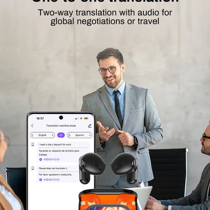 【HTC NE20】Bluetooth V6.0 Earphones AI Translator Earbuds OWS LCD Touch Screen Sport Wireless Headphones HD Stereo Sound Longlife