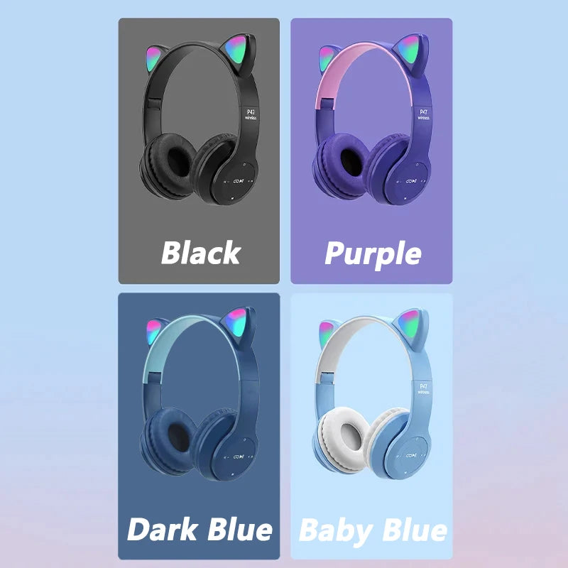 Wireless Headphones Cat Ear, Bluetooth-Compatible Helmets, Stereo Bass Over-Ear Headsets, Sports Headphones for Kids and Adult