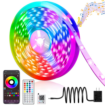16ft/49ft/98ft/196ft Long LED Strip Lights - Color-Changing RGB Music Sync LED Rope Lights With 44-Key Remote And Phone App Cont