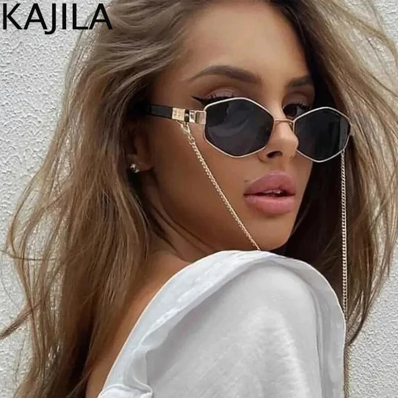 Sexy Small Frame Hexagon, Sunglasses Women With Chain 2025, Luxury Brand Designer Punk Sun Glasses For Ladies Shades Gafas De Sol
