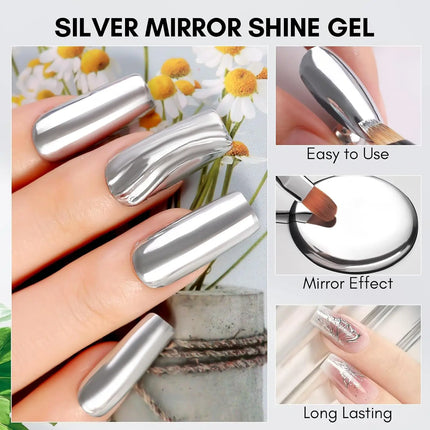 Makartt 8ml Mirror Shine Gel Metallic Silver Gel UV/LED Gel Metal Painting Gel Drawing Mirror Nail gel for Nail Art Designs