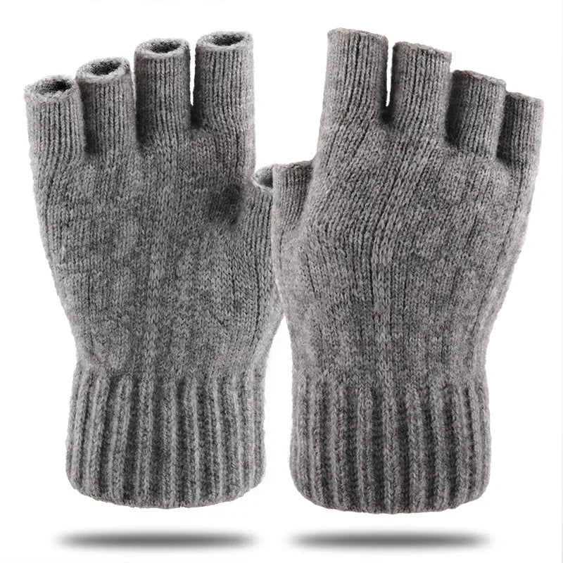 Half-Finger Alpaca Wool Gloves for Men – Warm Winter Knitted