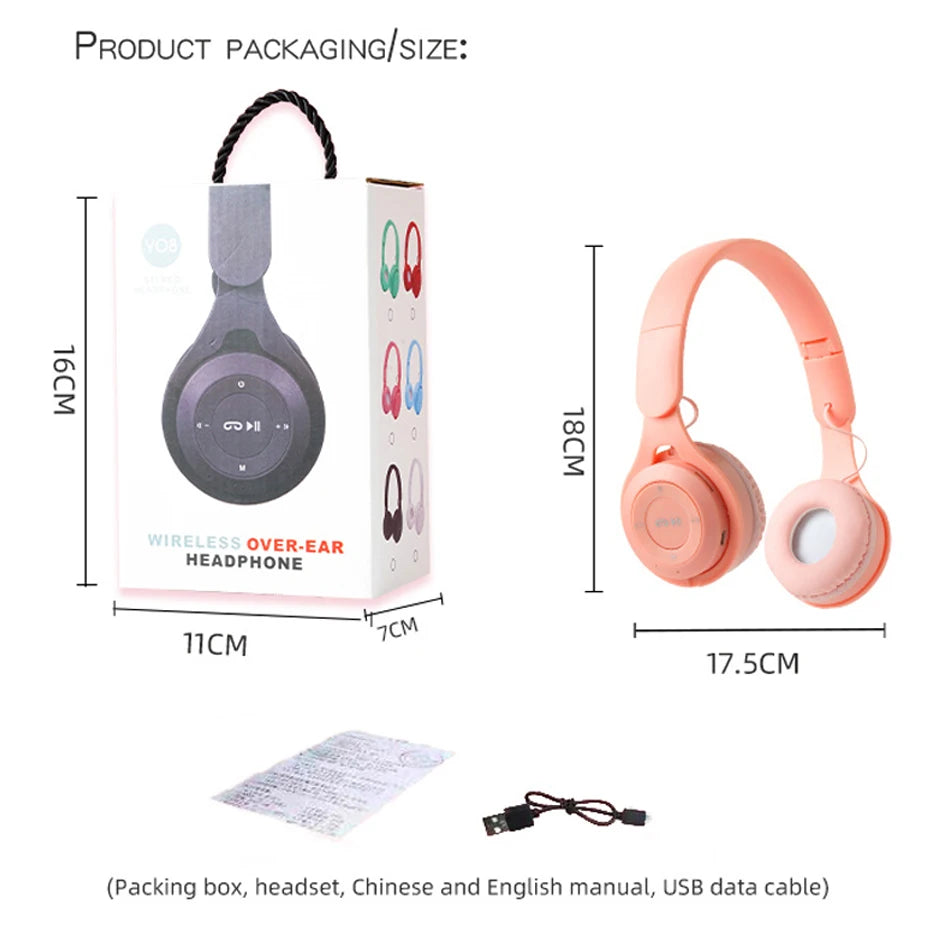 Headphones Kids Wireless Bluetooth Earphones Stereo Foldable Helmets Gaming Headsets Over-ear Headphones for Android ios Music