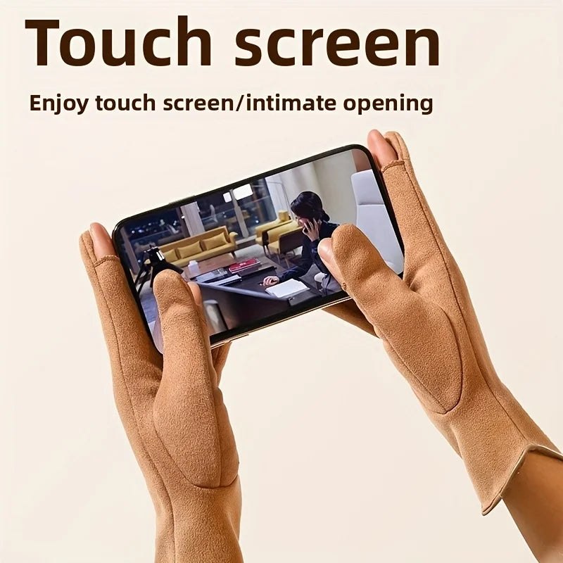 Women’s Suede Touchscreen Winter Gloves – Warm Fleece Lined