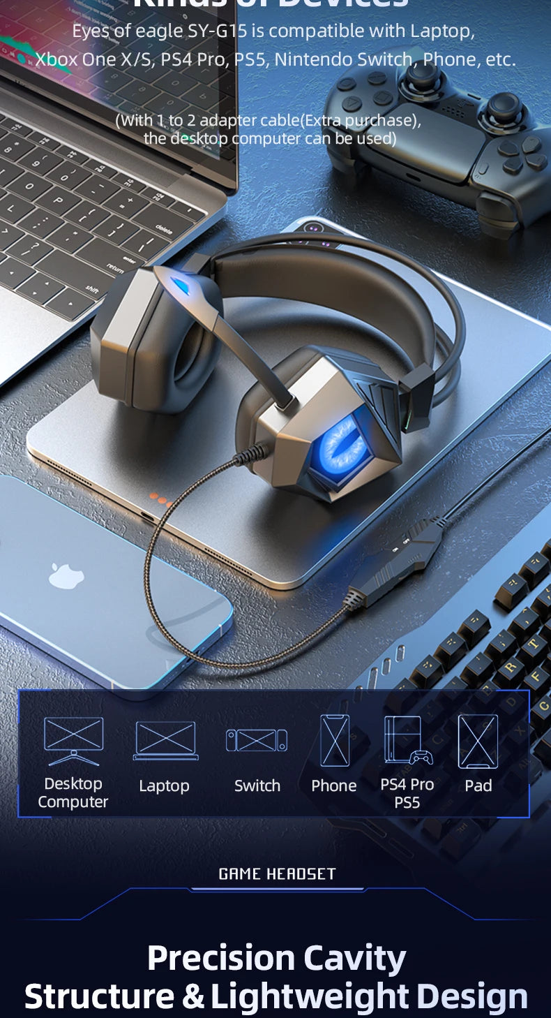 Headphones 3.5mm Wired Gaming, Headset Earphones Music For PS4, Play Station 4 Game PC Chat, computer With Microphone