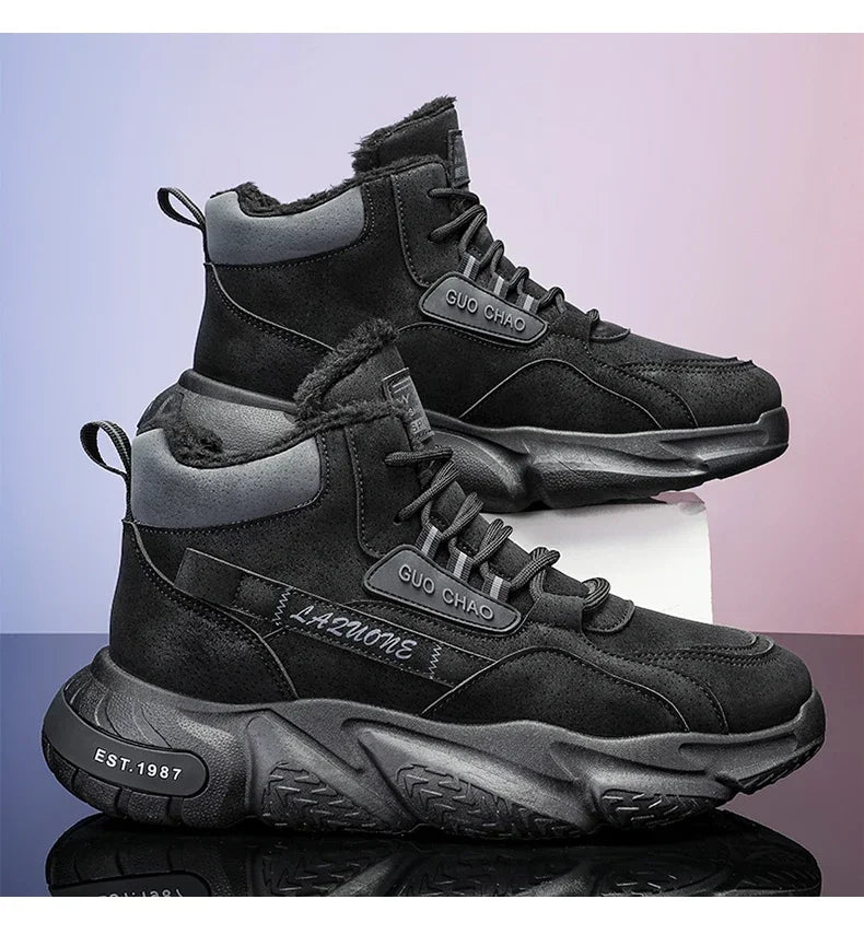 Men’s 2025 Cow Suede Ankle Snow Boots – Handmade Winter Casual Boots