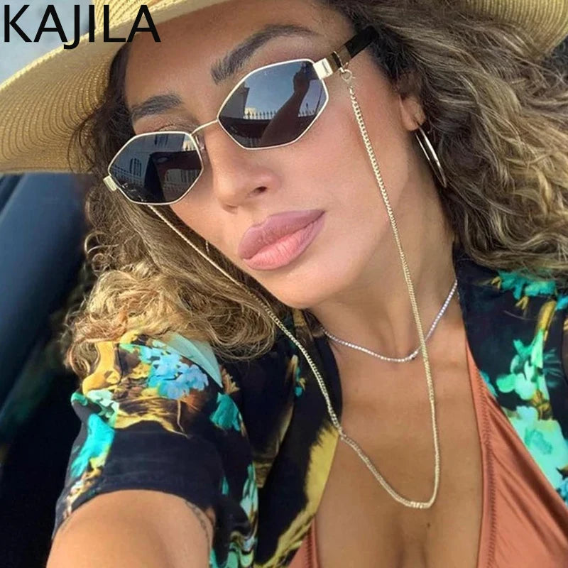 Sexy Small Frame Hexagon, Sunglasses Women With Chain 2025, Luxury Brand Designer Punk Sun Glasses For Ladies Shades Gafas De Sol